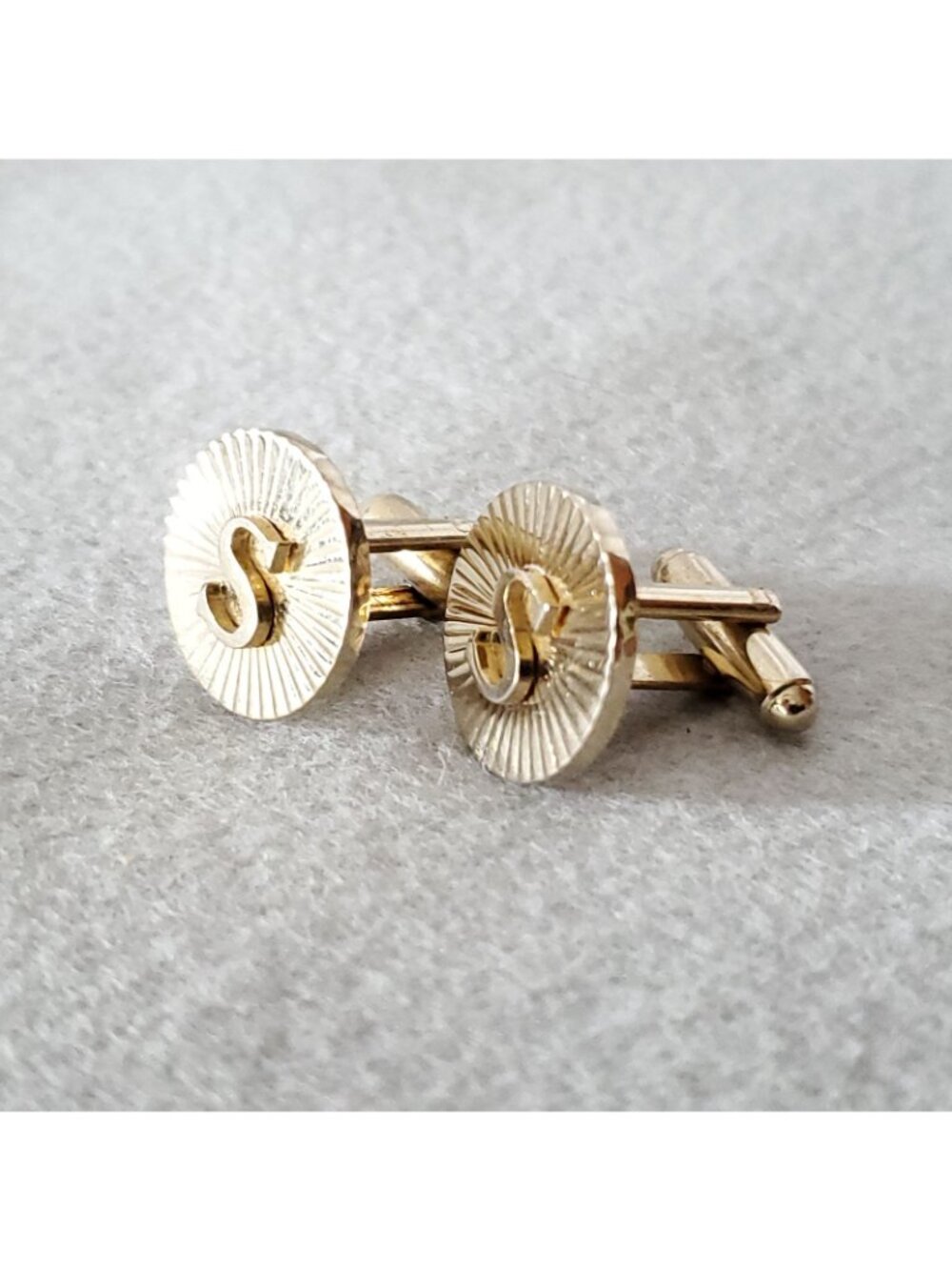 Vintage Dante Initial S Cufflinks Letter Monogram Gold Tone 3/4" - Picture 3 of 6